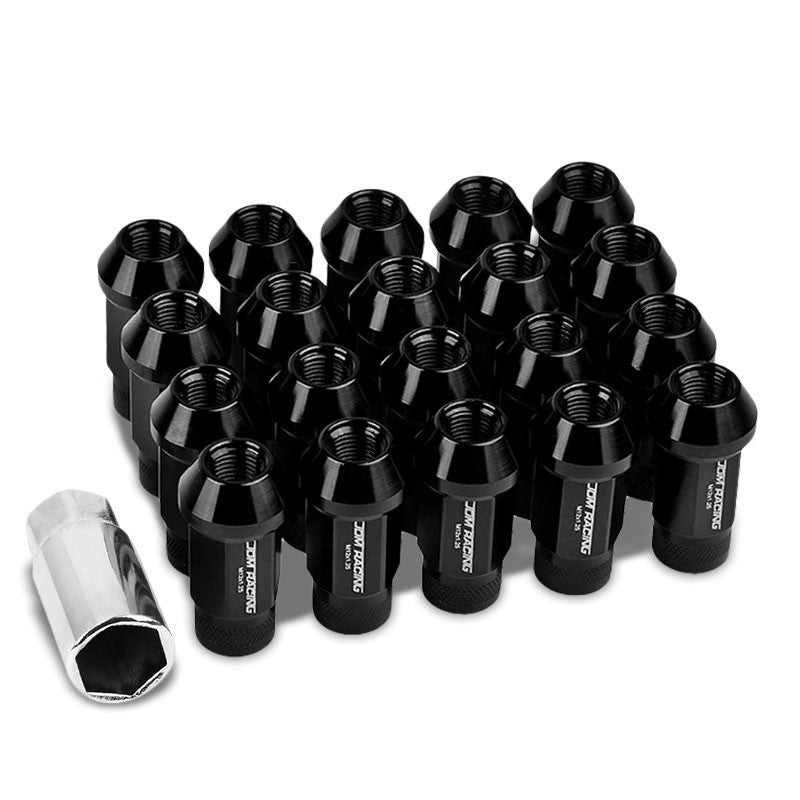 Black Aluminum M12x1.25 25MM OD Open Knurl Top Acorn Tuner 20x Conical Lug Nuts-Accessories-BuildFastCar