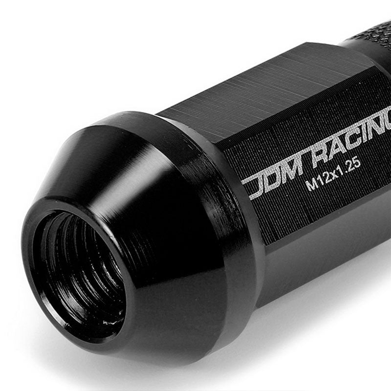 Black Aluminum M12x1.25 25MM OD Open Knurl Top Acorn Tuner 20x Conical Lug Nuts-Accessories-BuildFastCar
