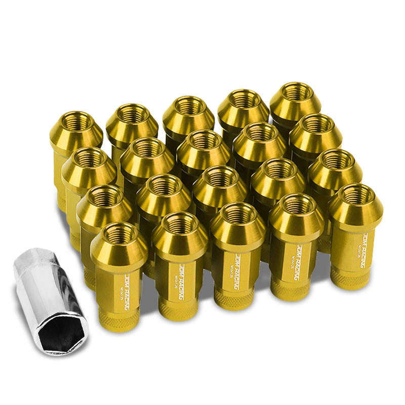 Gold Aluminum M12x1.25 25MM OD Open Knurl Top Acorn Tuner 20x Conical Lug Nuts-Accessories-BuildFastCar