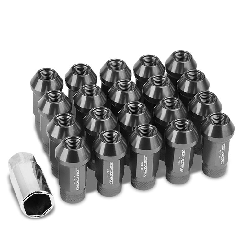 Gunmetal Aluminum M12x1.25 25MM OD Open Knurl Acorn Tuner 20x Conical Lug Nuts-Accessories-BuildFastCar