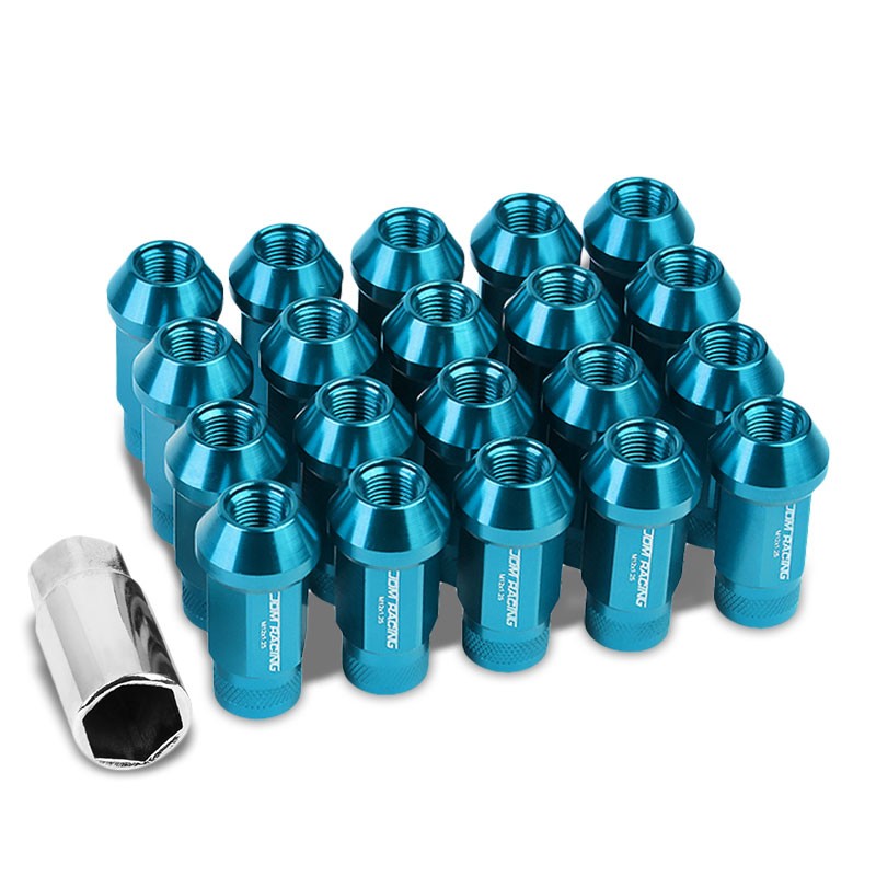 Light Blue Aluminum M12x1.25 25MM OD Open Knurl Acorn Tuner 20x Conical Lug Nuts-Accessories-BuildFastCar