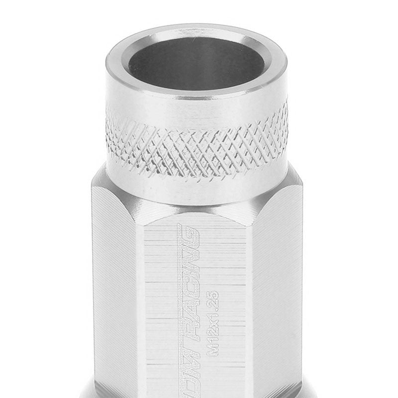 Silver Aluminum M12x1.25 25MM OD Open Knurl Top Acorn Tuner 20x Conical Lug Nuts-Accessories-BuildFastCar