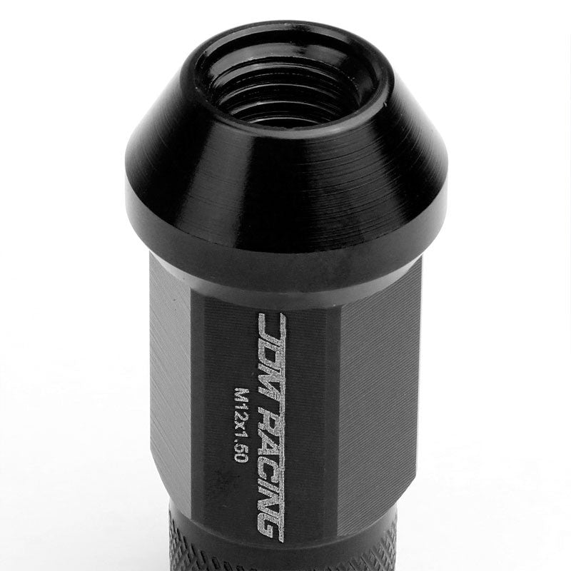 Black Aluminum M12x1.50 25MM OD Open Knurl Top Acorn Tuner 20x Conical Lug Nuts-Accessories-BuildFastCar
