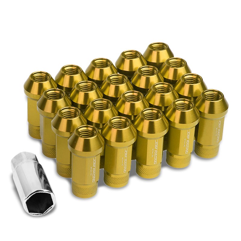 Gold Aluminum M12x1.50 25MM OD Open Knurl Top Acorn Tuner 20x Conical Lug Nuts-Accessories-BuildFastCar