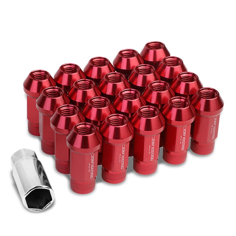 Red Aluminum M12x1.50 25MM OD Open Knurl Top Acorn Tuner 20x Conical Lug Nuts-Accessories-BuildFastCar