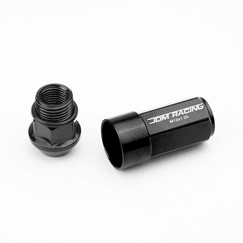 Black M12x1.25 23MM OD Open/Close Dual Thread Acorn Tuner 20x Conical Lug Nuts-Accessories-BuildFastCar