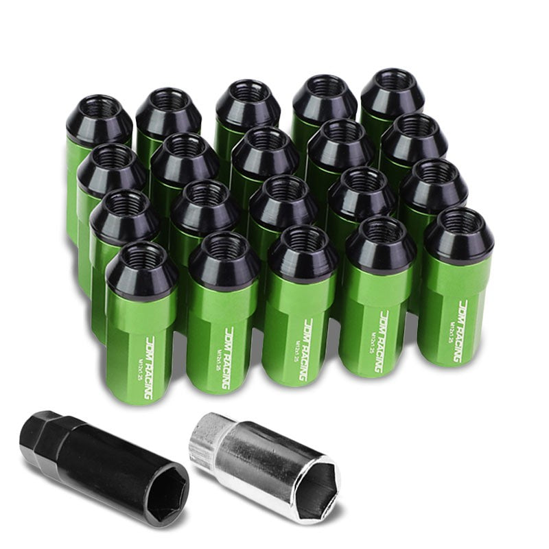 Green M12x1.25 23MM OD Open/Close Dual Thread Acorn Tuner 20x Conical Lug Nuts-Accessories-BuildFastCar