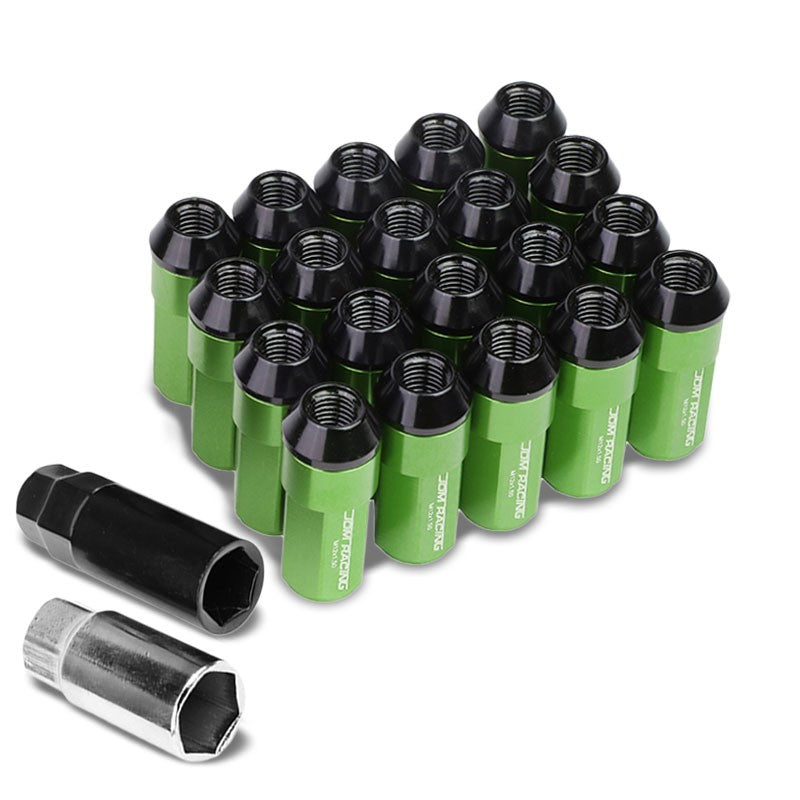 Green M12x1.50 23MM OD Open/Close Dual Thread Acorn Tuner 20x Conical Lug Nuts-Accessories-BuildFastCar