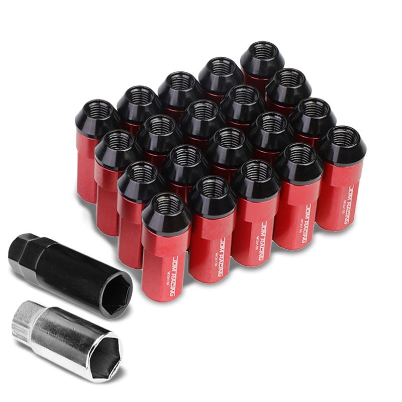 Red M12x1.50 23MM OD Open/Close Dual Thread Acorn Tuner 20x Conical Lug Nuts-Accessories-BuildFastCar
