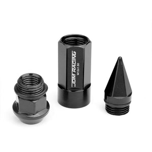 Black M12x1.50 Dual Thread Acorn Tuner+Hexagon Spike Cap 20x Conical Lug Nuts-Accessories-BuildFastCar