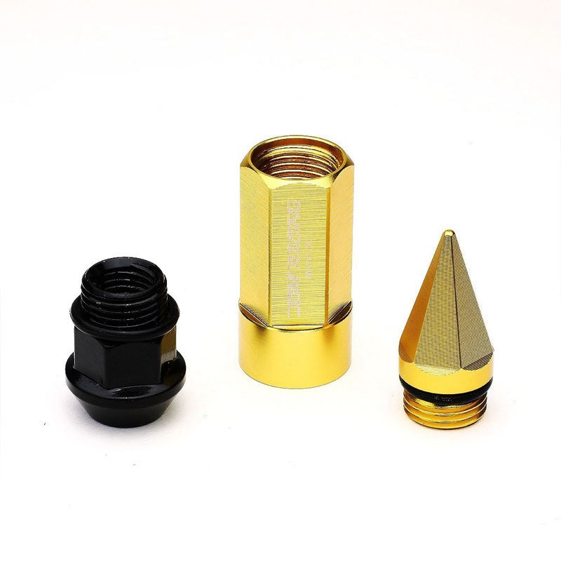 Gold M12x1.50 Dual Thread Acorn Tuner+Hexagon Spike Cap 20x Conical Lug Nuts-Accessories-BuildFastCar