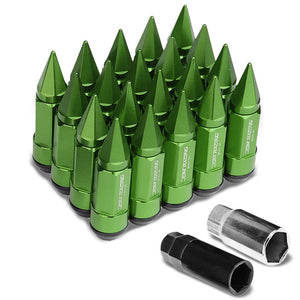 Green M12x1.50 Dual Thread Acorn Tuner+Hexagon Spike Cap 20x Conical Lug Nuts-Accessories-BuildFastCar