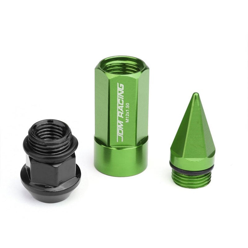 Green M12x1.50 Dual Thread Acorn Tuner+Hexagon Spike Cap 20x Conical Lug Nuts-Accessories-BuildFastCar