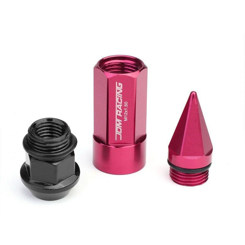 Pink M12x1.50 Dual Thread Acorn Tuner+Hexagon Spike Cap 20x Conical Lug Nuts-Accessories-BuildFastCar