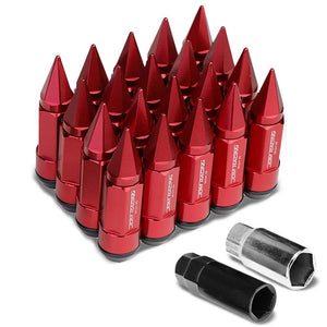 Red M12x1.50 Dual Thread Acorn Tuner+Hexagon Spike Cap 20x Conical Lug Nuts-Accessories-BuildFastCar