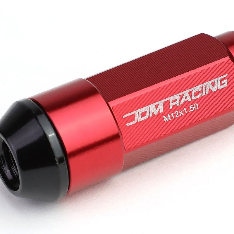 Red M12x1.50 Dual Thread Acorn Tuner+Hexagon Spike Cap 20x Conical Lug Nuts-Accessories-BuildFastCar