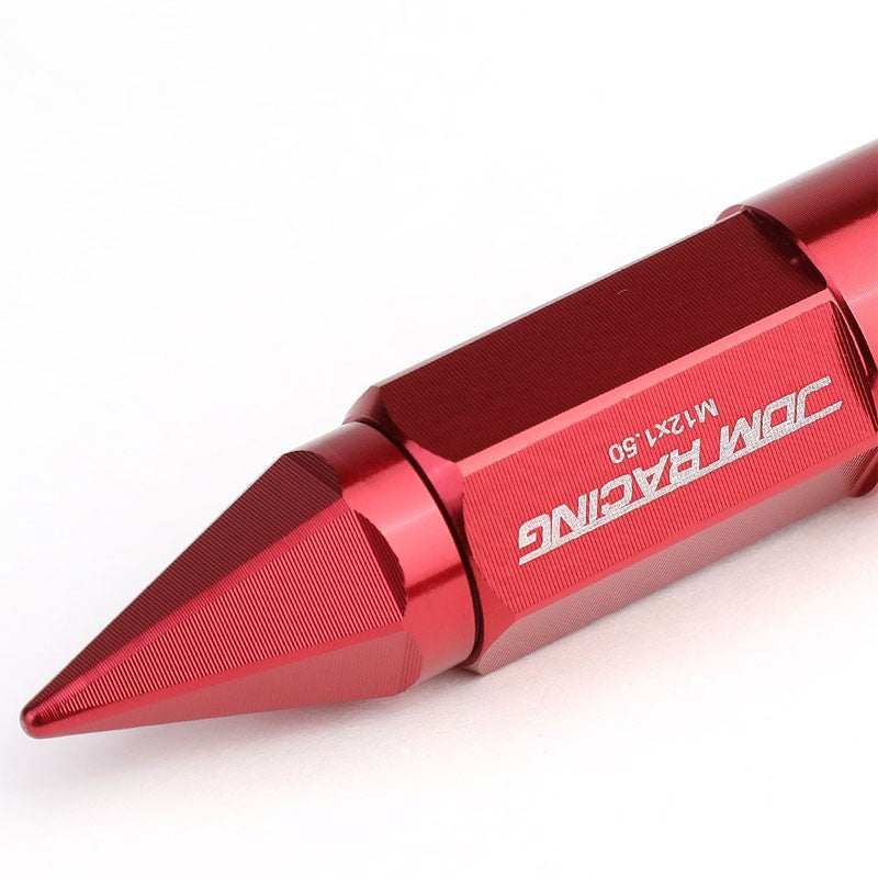 Red M12x1.50 Dual Thread Acorn Tuner+Hexagon Spike Cap 20x Conical Lug Nuts-Accessories-BuildFastCar