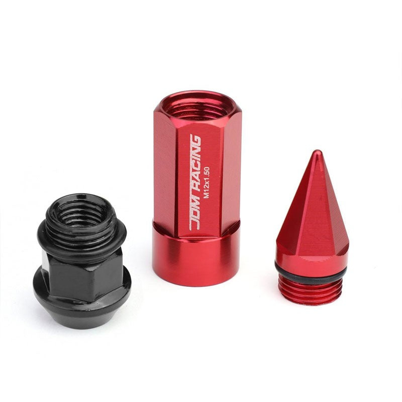 Red M12x1.50 Dual Thread Acorn Tuner+Hexagon Spike Cap 20x Conical Lug Nuts-Accessories-BuildFastCar