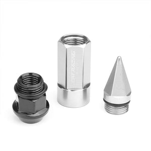 Silver M12x1.50 Dual Thread Acorn Tuner+Hexagon Spike Cap 20x Conical Lug Nuts-Accessories-BuildFastCar