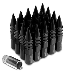 Black M12x1.50 Open/Close End Acorn Tuner+Round Spike Cap 20x Conical Lug Nuts-Accessories-BuildFastCar