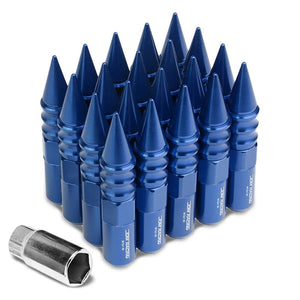 Blue M12x1.50 Open/Close End Acorn Tuner+Round Spike Cap 20x Conical Lug Nuts-Accessories-BuildFastCar