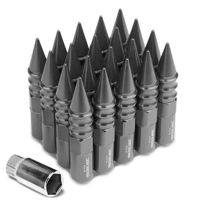 Gunmetal M12x1.50 Open/Close Acorn Tuner+Round Spike Cap 20x Conical Lug Nuts-Accessories-BuildFastCar