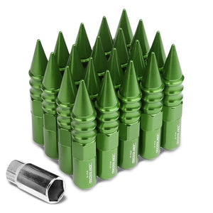 Green M12x1.50 Open/Close End Acorn Tuner+Round Spike Cap 20x Conical Lug Nuts-Accessories-BuildFastCar