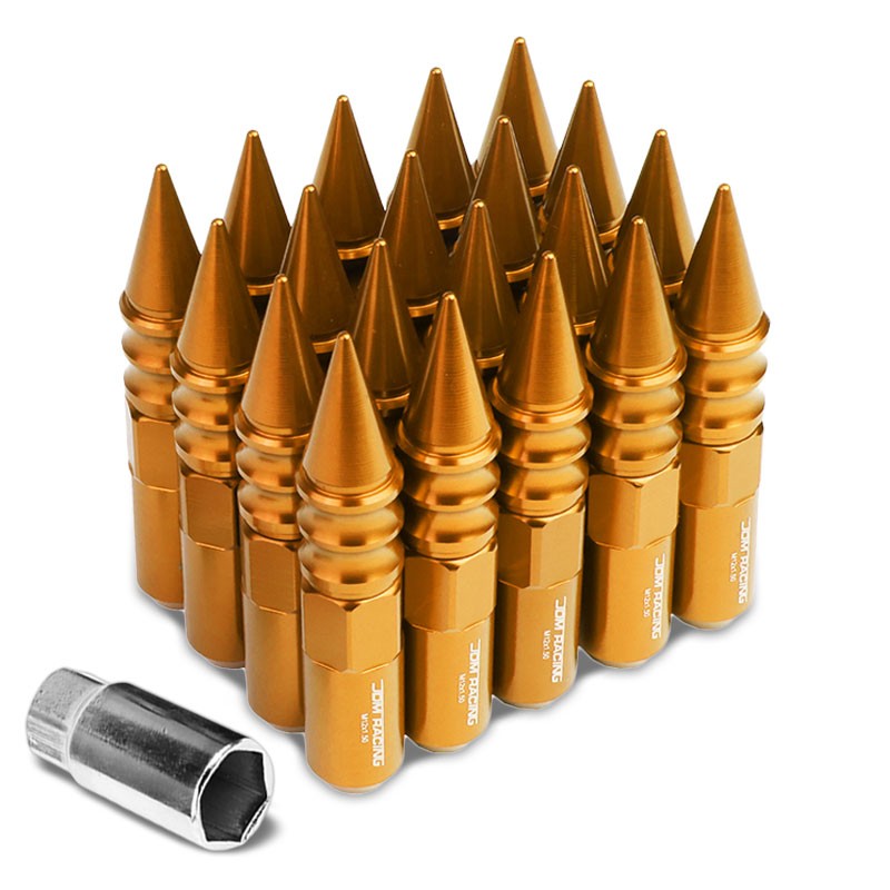 Orange M12x1.50 Open/Close End Acorn Tuner+Round Spike Cap 20x Conical Lug Nuts-Accessories-BuildFastCar