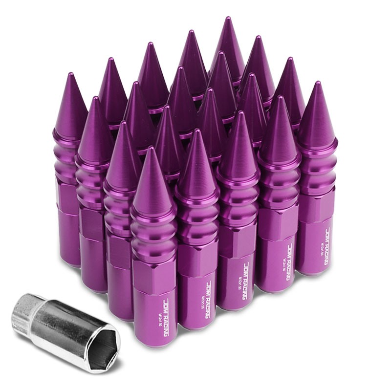 Purple M12x1.50 Open/Close End Acorn Tuner+Round Spike Cap 20x Conical Lug Nuts-Accessories-BuildFastCar