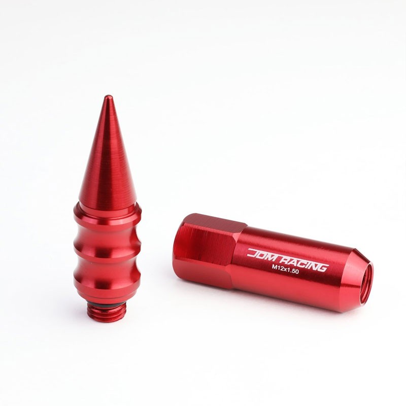 Red M12x1.50 Open/Close End Acorn Tuner+Round Spike Cap 20x Conical Lug Nuts-Accessories-BuildFastCar