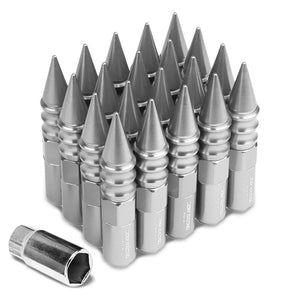 Silver M12x1.50 Open/Close End Acorn Tuner+Round Spike Cap 20x Conical Lug Nuts-Accessories-BuildFastCar