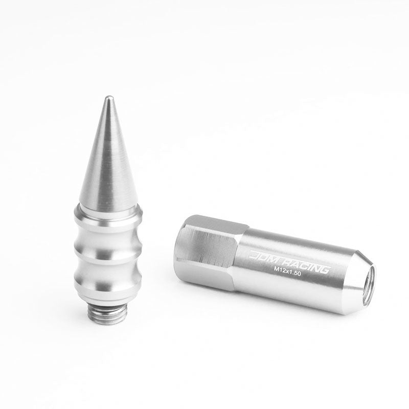 Silver M12x1.50 Open/Close End Acorn Tuner+Round Spike Cap 20x Conical Lug Nuts-Accessories-BuildFastCar