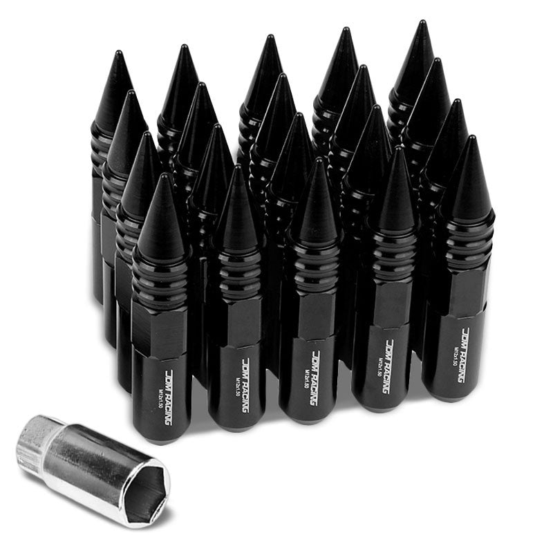 Black Aluminum M12x1.50 Open/Close Acorn Tuner+Spike Cap 20x Conical Lug Nuts-Accessories-BuildFastCar
