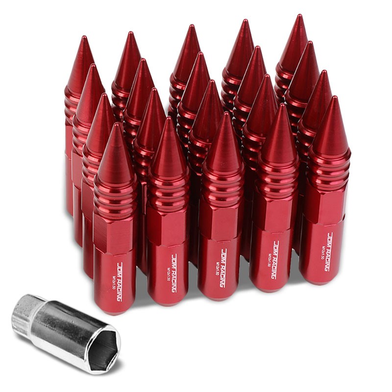 Red Aluminum M12x1.50 Open/Close End Acorn Tuner+Spike Cap 20x Conical Lug Nuts-Accessories-BuildFastCar