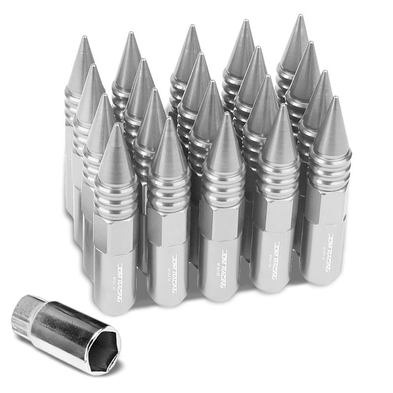 Silver Aluminum M12x1.50 Open/Close Acorn Tuner+Spike Cap 20x Conical Lug Nuts-Accessories-BuildFastCar