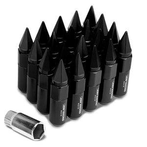 Black M12x1.50 Open/Close End Acorn Tuner+Hex Spike Cap 20x Conical Lug Nuts-Accessories-BuildFastCar