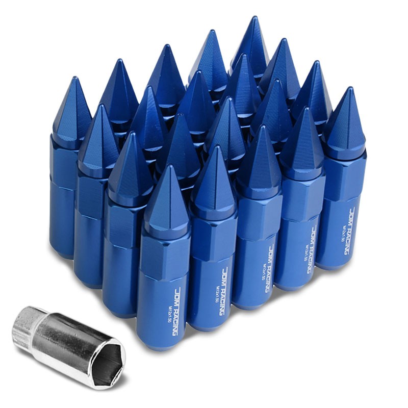 Blue M12x1.50 Open/Close End Acorn Tuner+Hex Spike Cap 20x Conical Lug Nuts-Accessories-BuildFastCar