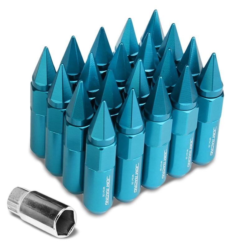 Light Blue M12x1.50 Open/Close Acorn Tuner+Hex Spike Cap 20x Conical Lug Nuts-Accessories-BuildFastCar