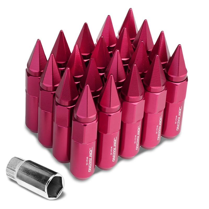 Pink M12x1.50 Open/Close End Acorn Tuner+Hex Spike Cap 20x Conical Lug Nuts-Accessories-BuildFastCar