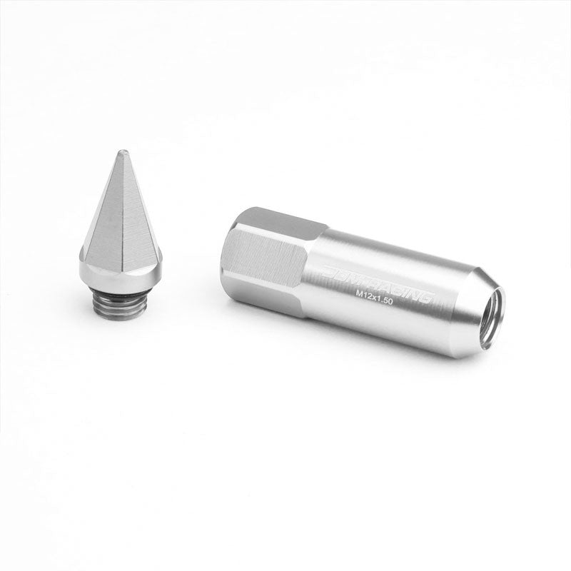 Silver M12x1.50 Open/Close End Acorn Tuner+Hex Spike Cap 20x Conical Lug Nuts-Accessories-BuildFastCar