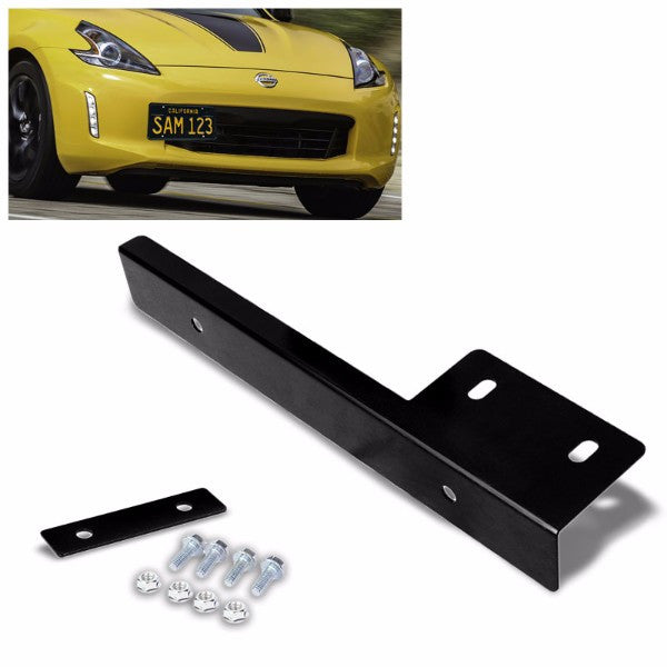 Universal Black Anodized Front Bumper Bolt-On License Plate Relocation Bracket Frame Mounting Kit-Exterior-BuildFastCar