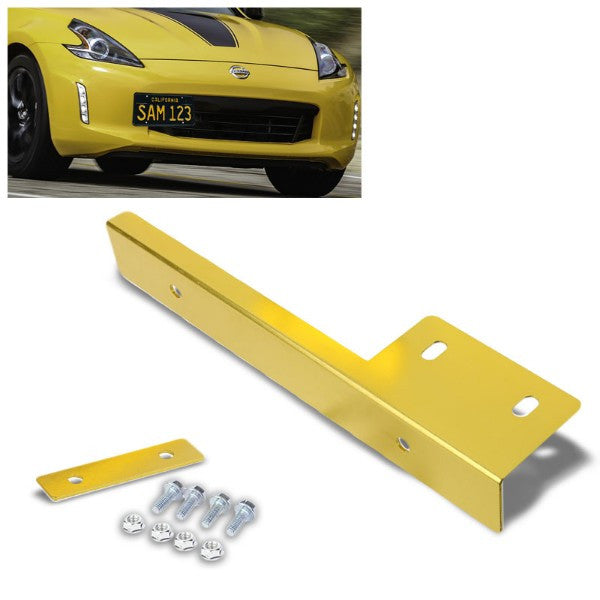 Universal Gold Anodized Front Bumper Bolt-On License Plate Relocation Bracket Frame Mounting Kit-Exterior-BuildFastCar