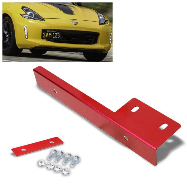 Universal Red Anodized Front Bumper Bolt-On License Plate Relocation Bracket Frame Mounting Kit-Exterior-BuildFastCar