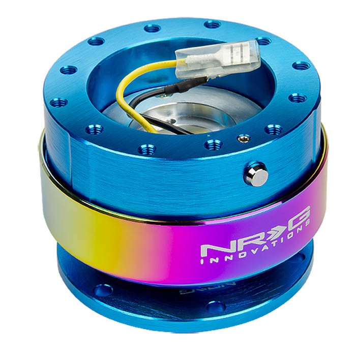 NRG Neo Blue/Neo Chrome GEN 2.0 Race 6Hole Steering Wheel Quick Release Adapter-Interior-BuildFastCar