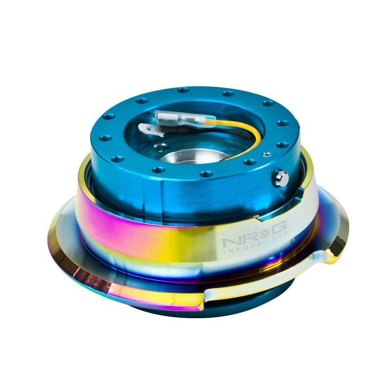 NRG Neo Blue/Neo Chrome GEN 2.8 Race 6Hole Steering Wheel Quick Release Adapter-Interior-BuildFastCar