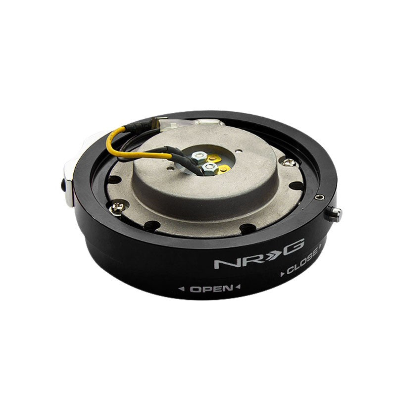 NRG Black Race Steering Wheel Quick Release Thin Adapter 6-Hole Design-Interior-BuildFastCar