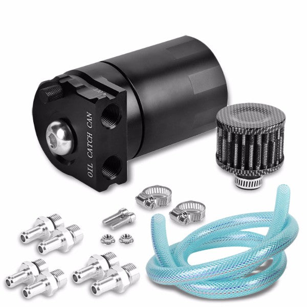 Universal Black Cylinder Aluminum Baffled Oil Catch Tank/Can Reservoir+Filter-Performance-BuildFastCar