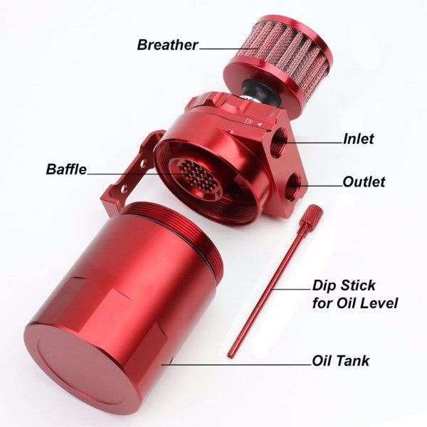 Universal Black Cylinder Aluminum Baffled Oil Catch Tank/Can Reservoir+Filter-Performance-BuildFastCar