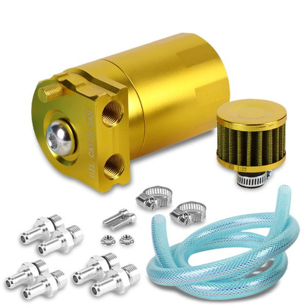 Universal Gold Cylinder Aluminum Baffled Oil Catch Tank/Can Reservoir+Filter-Performance-BuildFastCar
