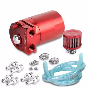Universal Red Cylinder Aluminum Baffled Oil Catch Tank/Can Reservoir+Filter-Performance-BuildFastCar
